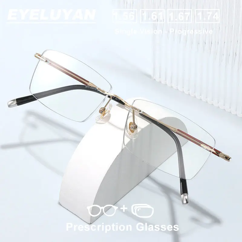 

Мужские очки без оправы по рецепту, прогрессивные очки на заказ, новинка 2025, ультралегкие деревянные титановые оптические очки