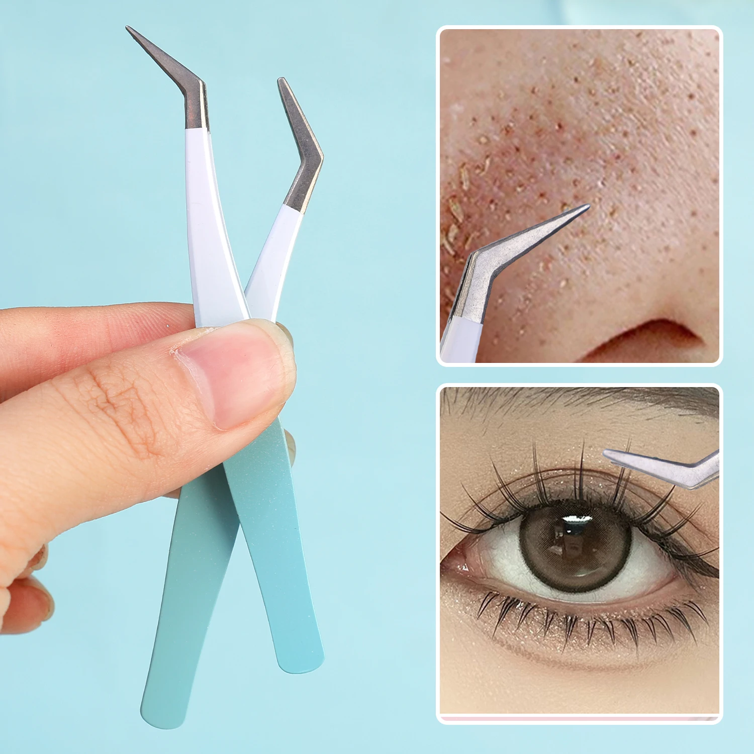 Pince à épiler pour Extension de cils, pointe en Fiber, Isolation du Volume, pince à cils précise, technologie Nano, sourcils de maquillage