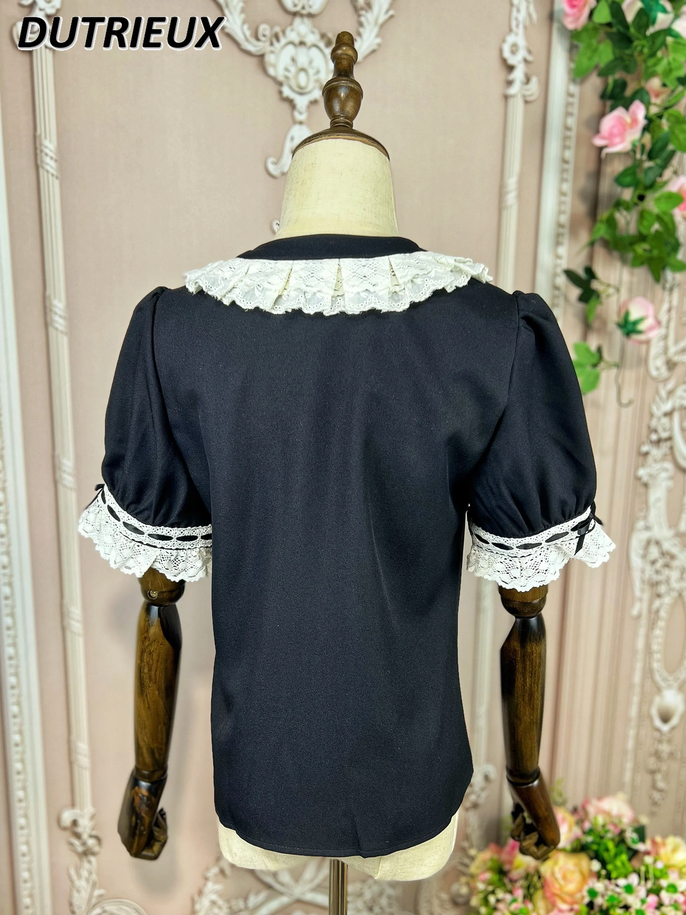 Doll Collar Elegant Casual Blouse Sweet Cute Court Women's Tops Summer New Original Lolita Style Short-sleeved Shirt for Lady