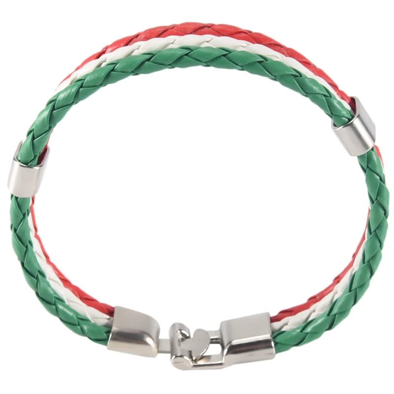 Jewelry Bracelet, Italian Flag Bangle, Leather Alloy, for Men'S Women, Green White Red (Width 14 Mm, Length 23 Cm)