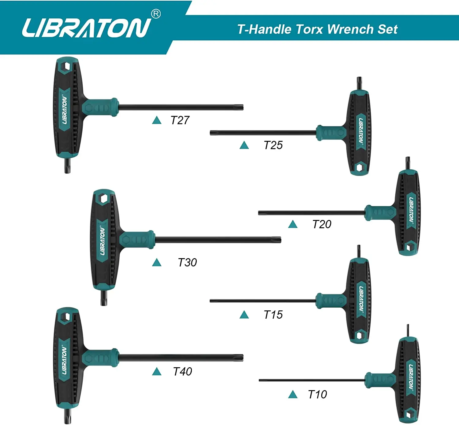 Libraton 7Pcs T 핸들 Torx 키 세트 T 핸들 렌치 세트, 두 팁 디자인, T10-T40 적합한 Torx 나사 자동 자전거 수리 도구