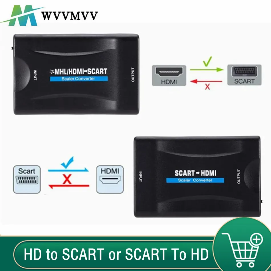 WvvMvv HDMI-compatible To SCART Video Audio Converter Support PAL/NTSC HD  720P/180P SCART To HDMI-compatible Adapter For HDTV