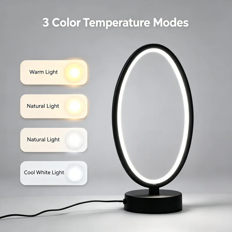 Oval Ring LED Table Lamp USB Powered Dimmable Modern Minimalist Desk Lamp, Matte Metal Frame Eye-Care Soft Warm Night Light, Cre - view 5