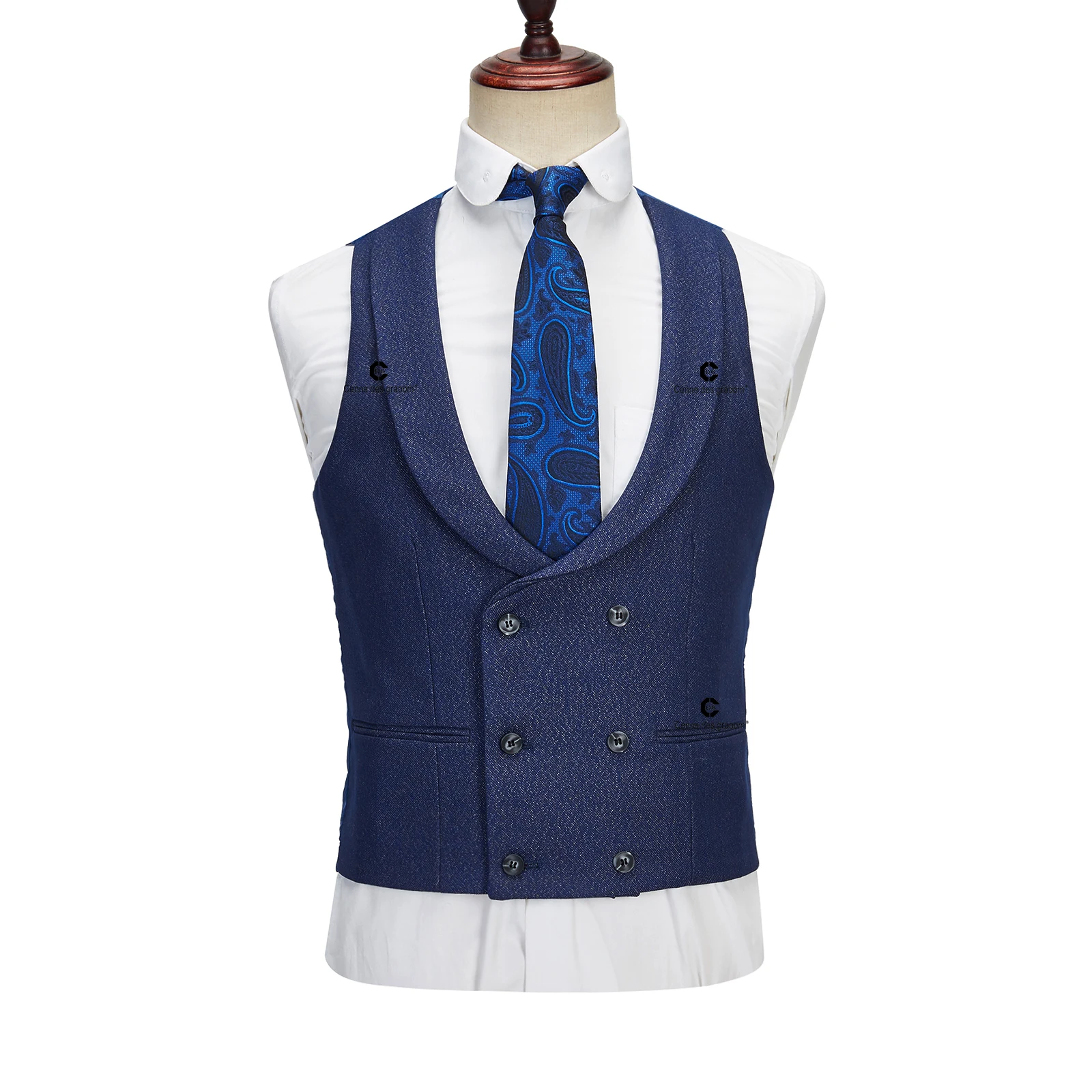 Cenne Des Graoom Blue Mens Tweed Suit Elegant Single Breasted 1 Button Jacket Vest Pants Business Casual Wedding Costume Homme