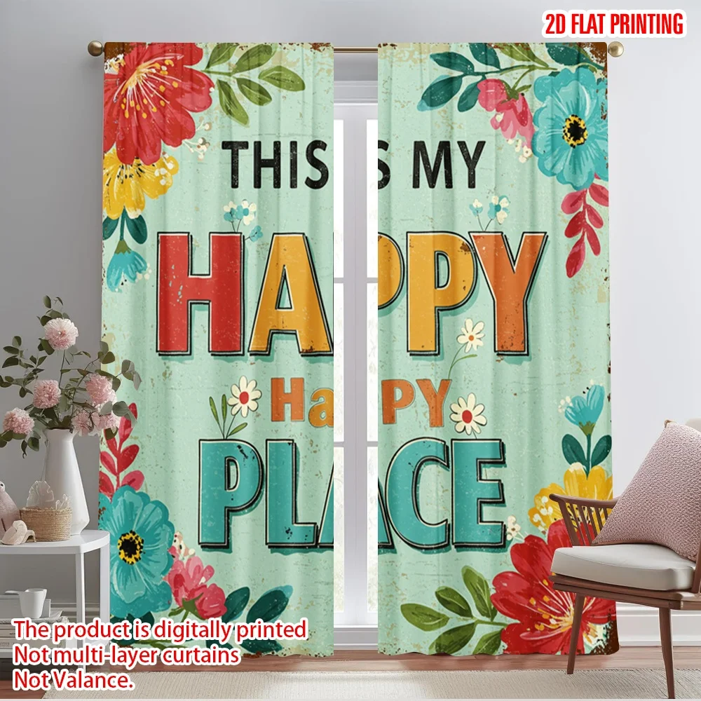 

2pcs 2D flat printing Drapes Floral Happy Place Sign 100% Polyester Without Electricity 0 for Festive Portraits and Party