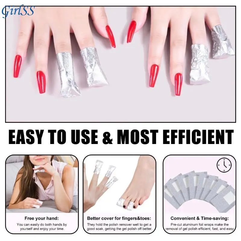100 Uds. Quitaesmalte uñas Gel rápido y eficiente envolturas papel aluminio para uñas almohadillas algodón para