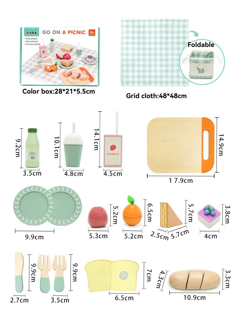 Wooden Kitchen Toy Tableware and Food Set for Role Play description 7