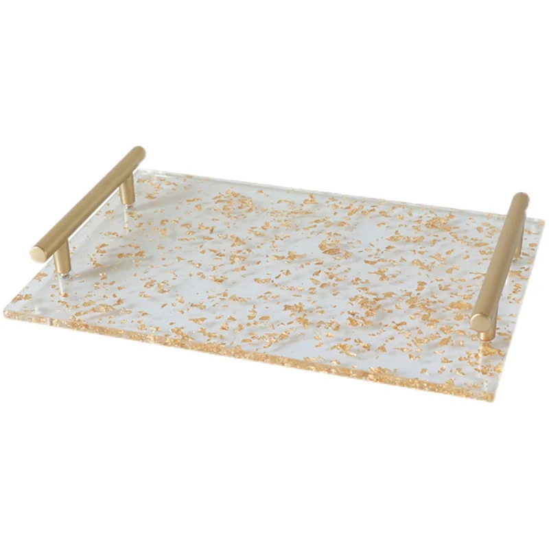 

Акриловый поднос из золотой фольги в европейском стиле с ручкой, поднос для хранения торта, десерта, украшение для праздничной вечеринки, прозрачный поднос, домашний декор