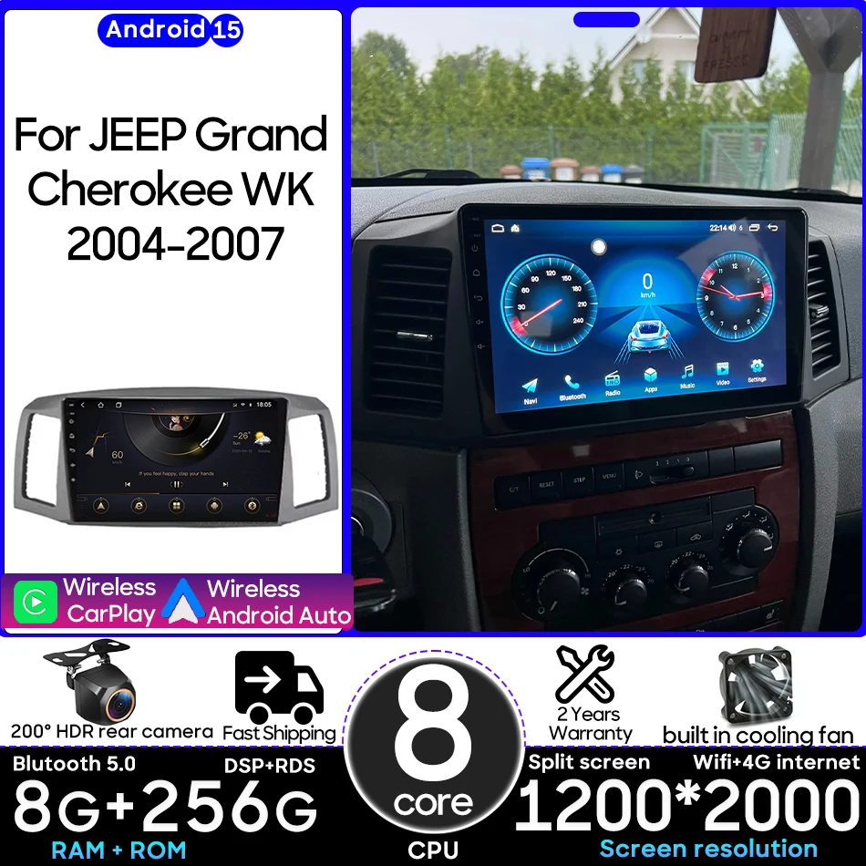 

Android для JEEP Grand Cherokee WK 2004-2007 автомобильный мультимедийный плеер Carplay авто головное устройство радио видео стерео навигация GPS 2din