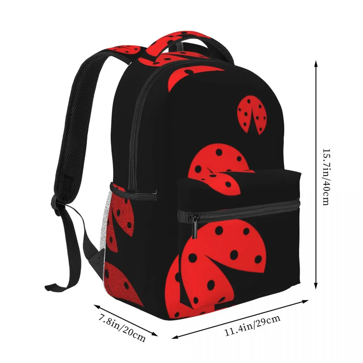 Kawaii School Backpack Clustered Ladybug Cute Flat Cartoon Red Black White Streetwear Bookbag for Teens College Travel Concert