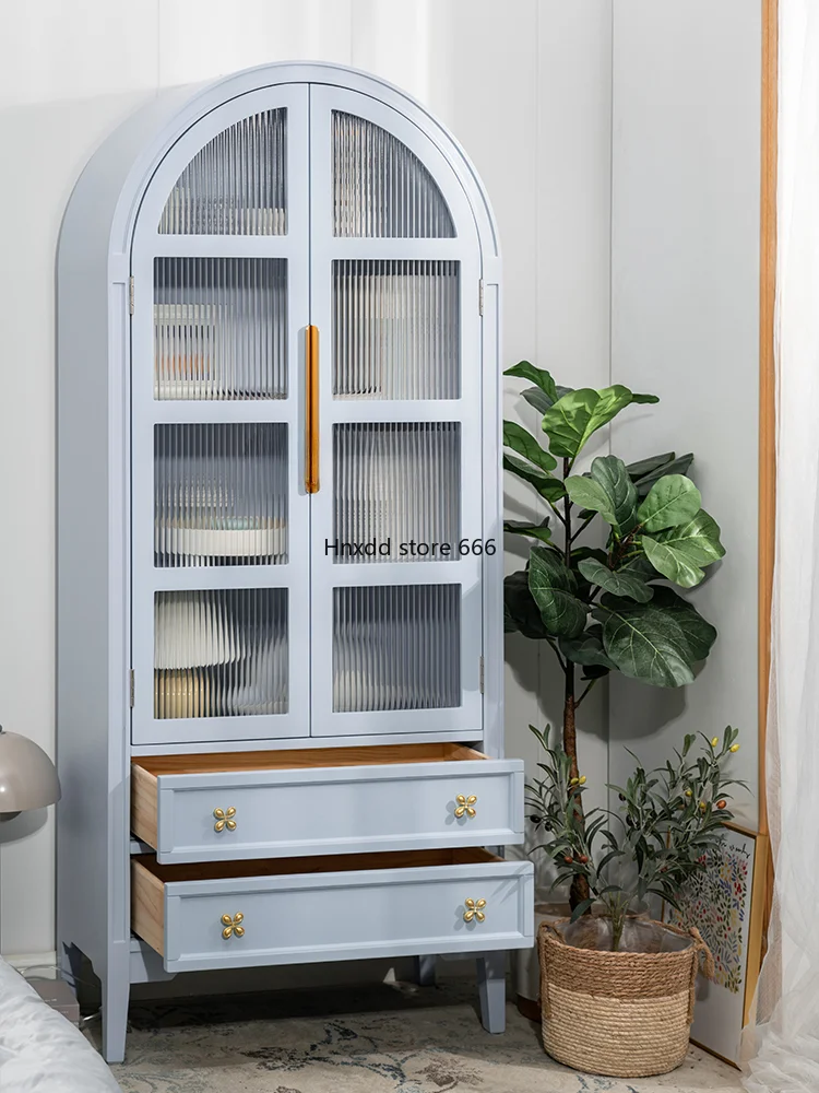 French Cream Style Arch Bookcase Wall High Cabinet Multi-Functional Sundries Cabinet Minimalist Glass Cabinet