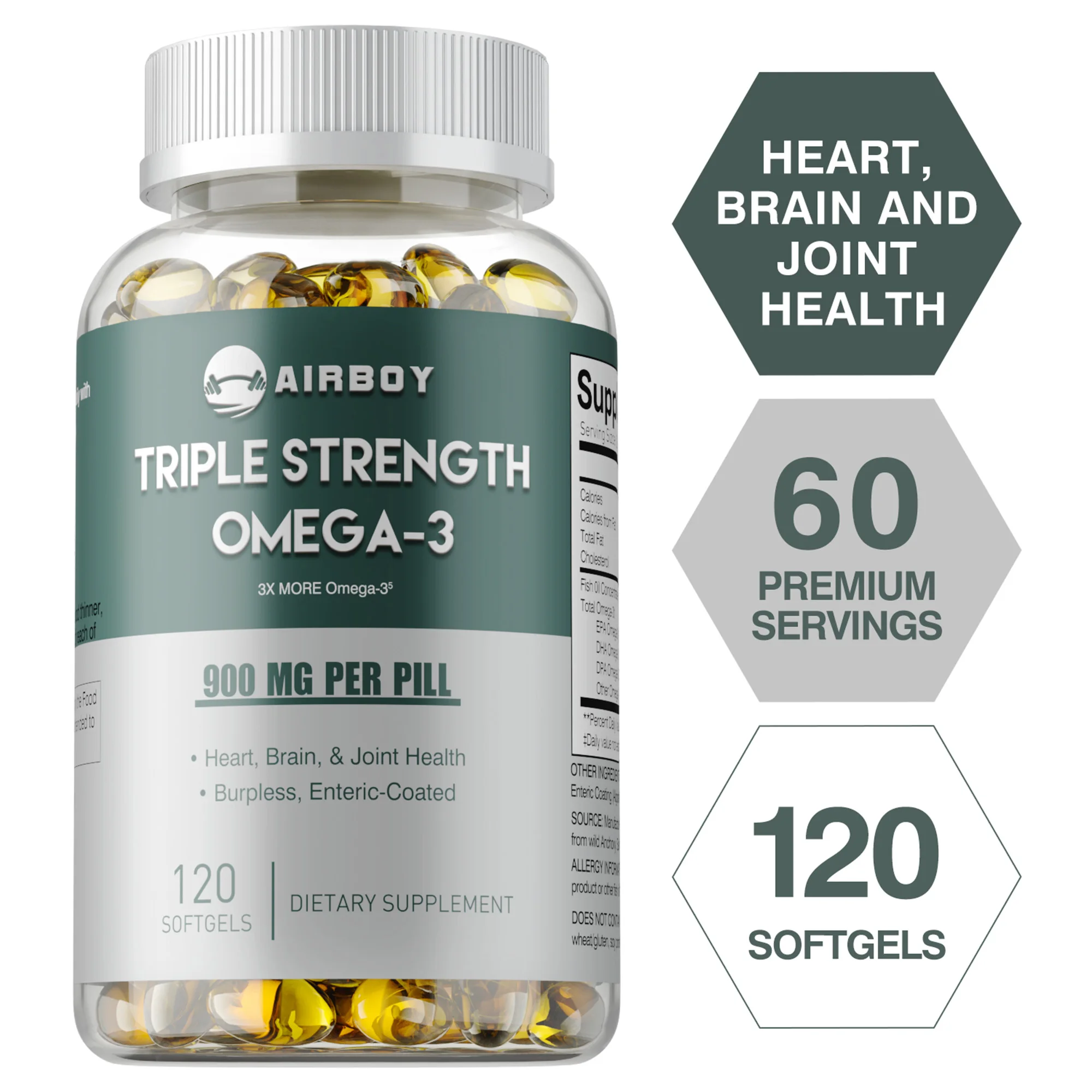 Omega 3 Fish Oil - Improve Intelligence, For Brain, Skin & Cardiovascular Health, Support Brain and Nervous System Health