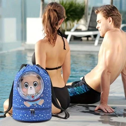 Kids Toddler Swimming Bag Beach Pool Gym Bag Cute Cartoon Zoo Animals Swim Bag Sports Drawstring Backpack with Dry Storage Box