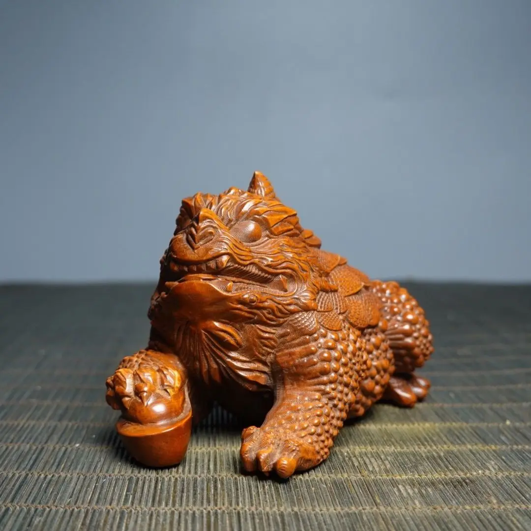 Hand Carved Wood Three-legged toad Statue Figurine Desktop Ornaments Home Decoration