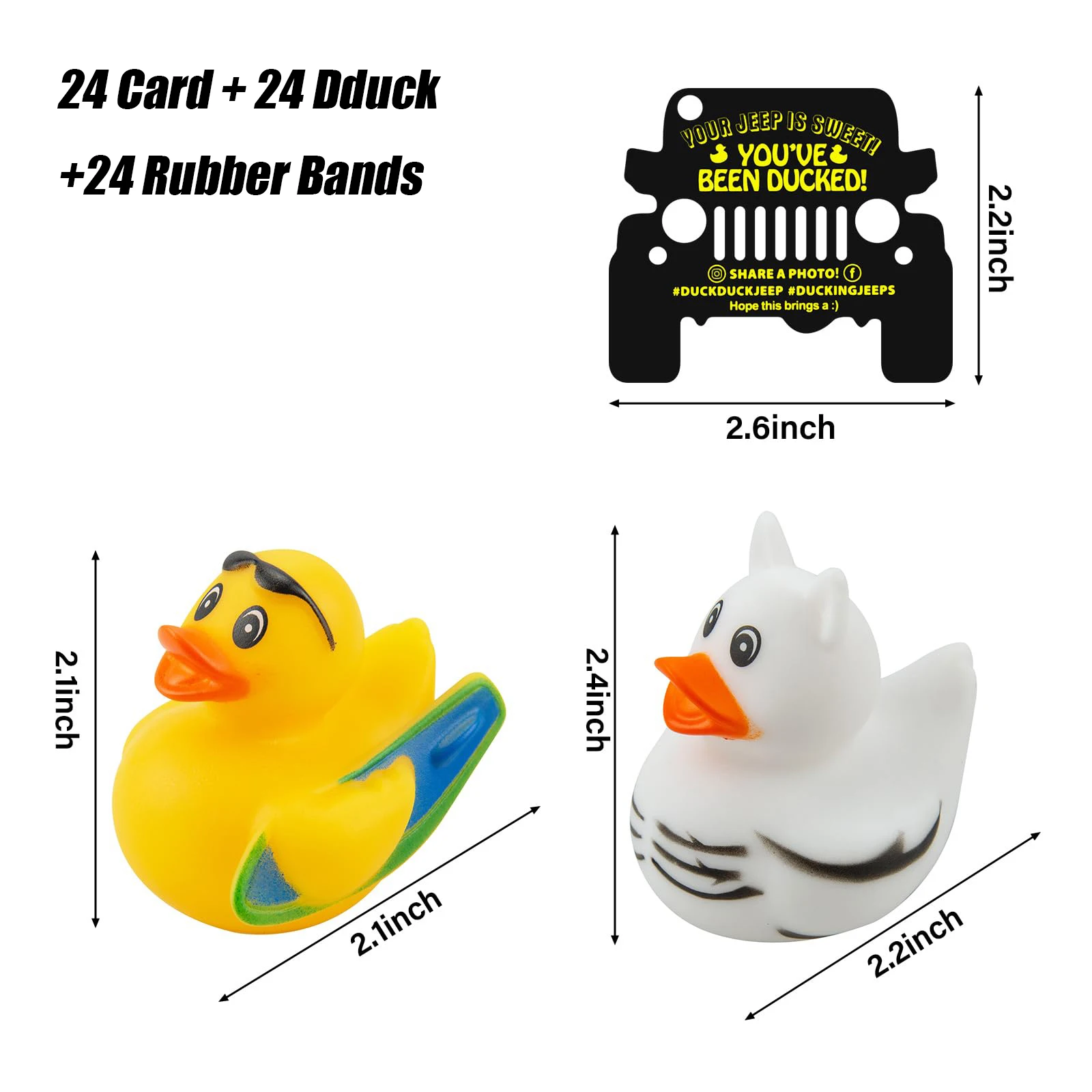 24/48 Set Rubber Duck With Card Duck  Tags, Ducked Card Yellow Rubber Ducks, Rubber Bands for Jeep Car Duck Attach to Duck