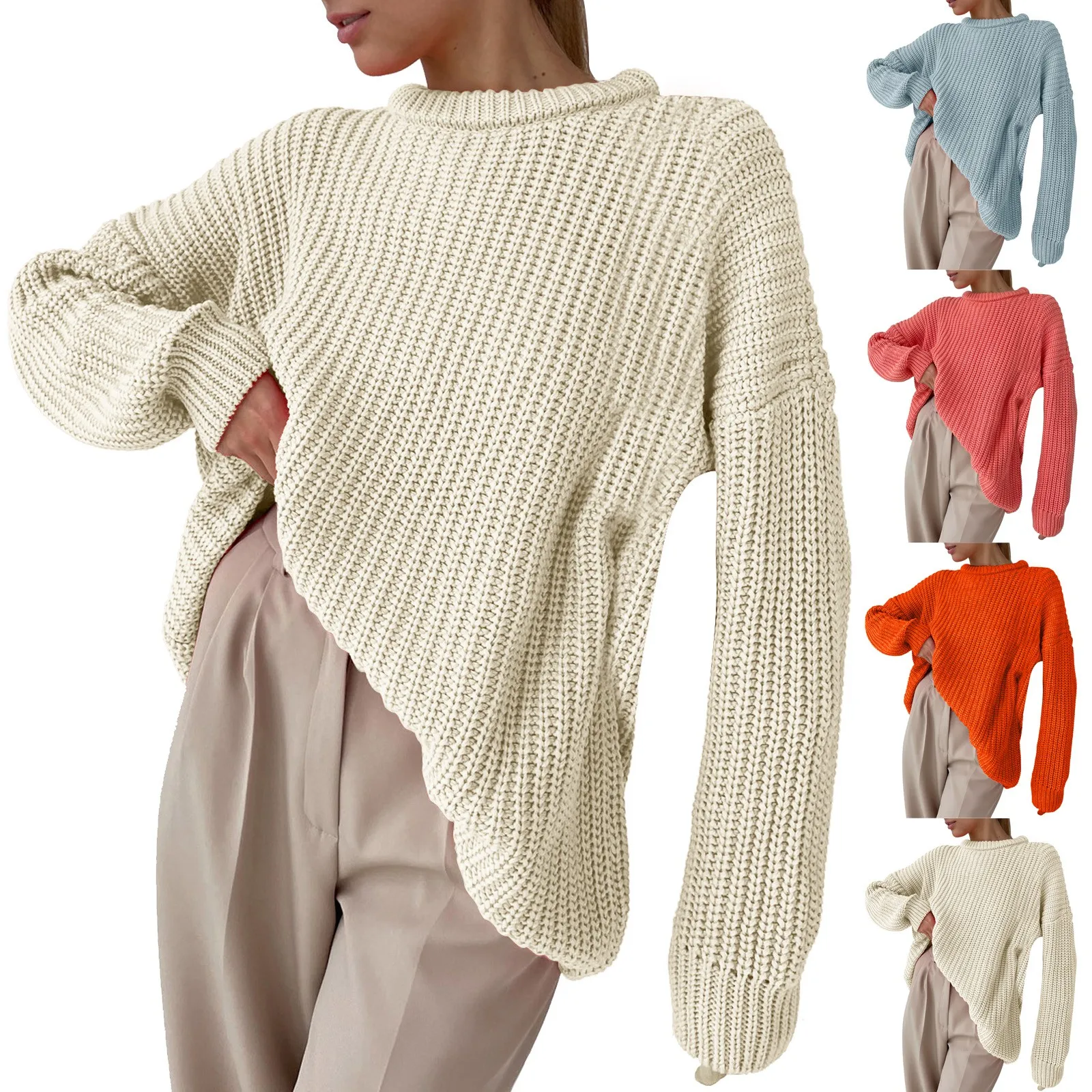 Chunky Sweater Women Fashion Autumn Winter Knitwear Loose Long Sleeve Casual Pullover Trendy Solid Color Cozy Top Comfortable T1