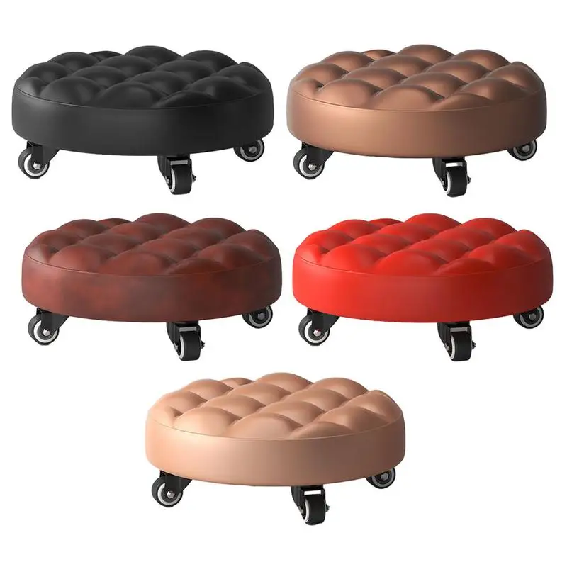 Roller Seat Low Stool Multipurpose Adult Floor Chair With Wheel And PU Leather Ergonomic Roller Seat Low Stool For Home Cleaning