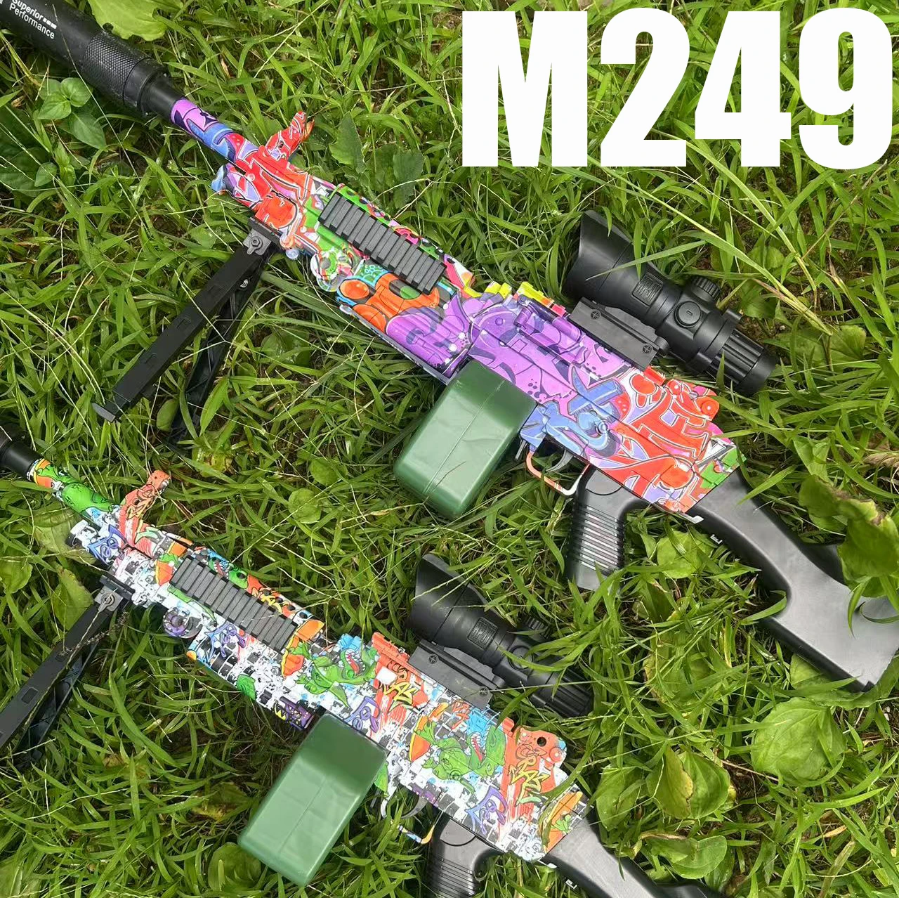 M249 Pistola giocattolo con sfera in gel a caricamento manuale con caricatore inferiore, più colori disponibili, regalo di Natale di Capodanno per ragazzi, modello di gioco Stesso stile