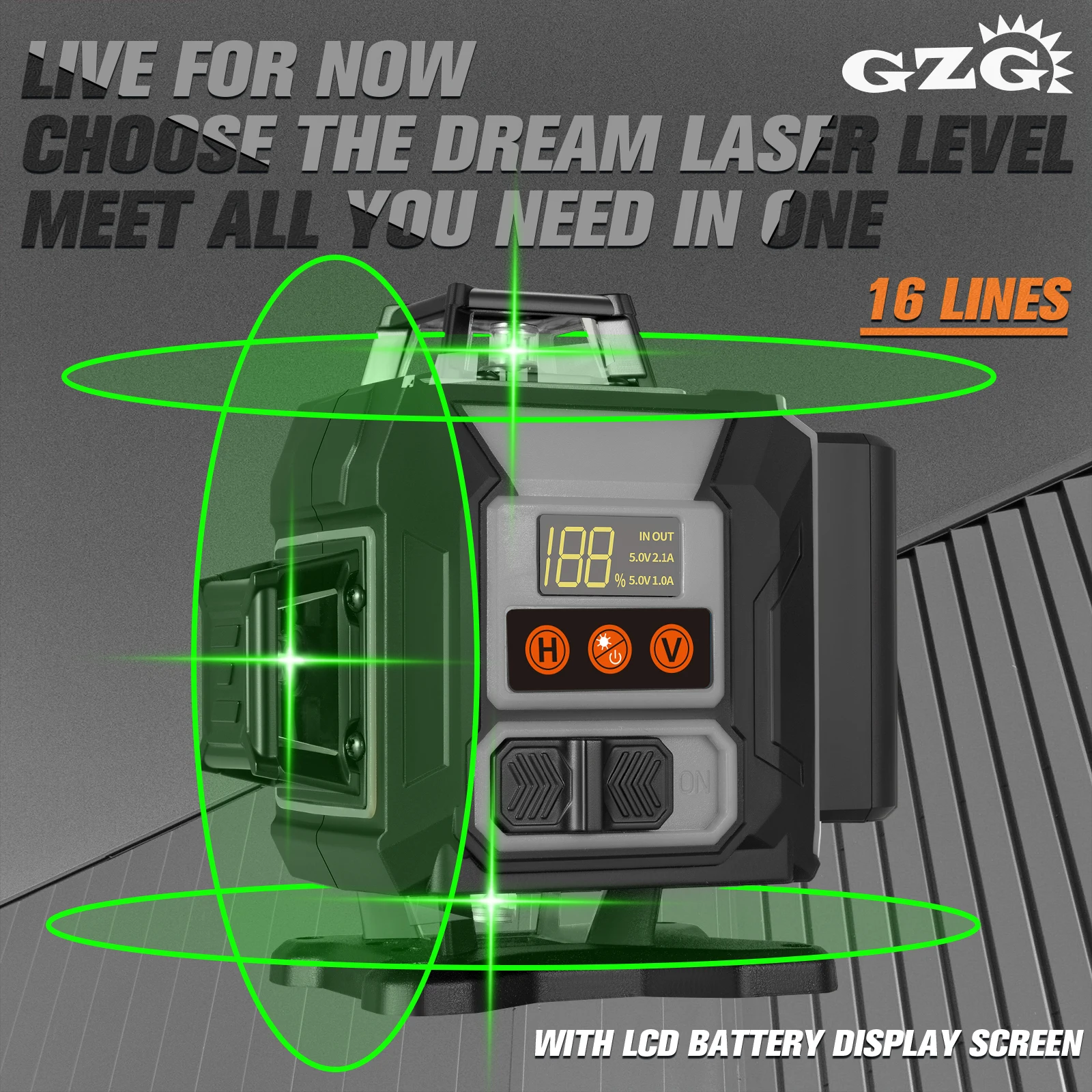 GZG 4D16 LINES Nivel Laser 360°Self-Leveling Automatic Professional Lase Level Horizontal Vertical Green Laser Beam Build Tool