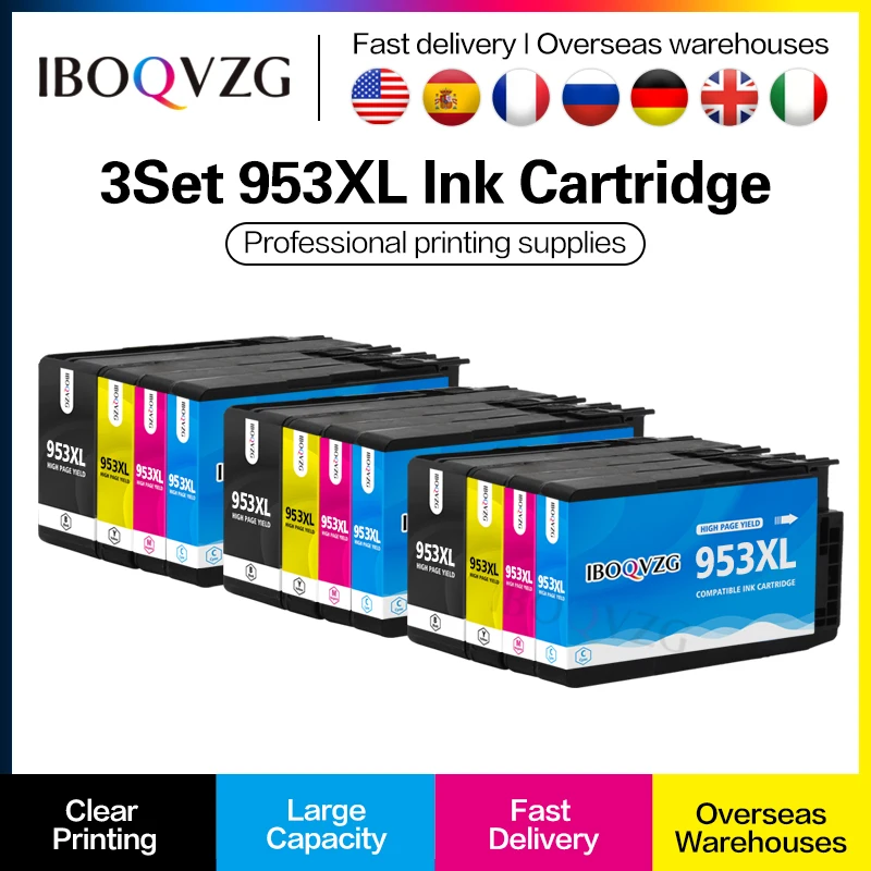 

IBOQVZG 3Set Printer Ink Cartridge 953XL Work For HP OfficeJet Pro 8210 8218 8710 8715 8718 8720 8725 8728 8730 8740 For HP953