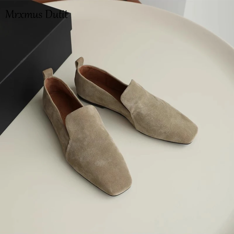 Mrxmus Dutit New Summer Fashion Genuine Leather Flat Shoes Women Casual Solid Color Simple All-match Loafers Female