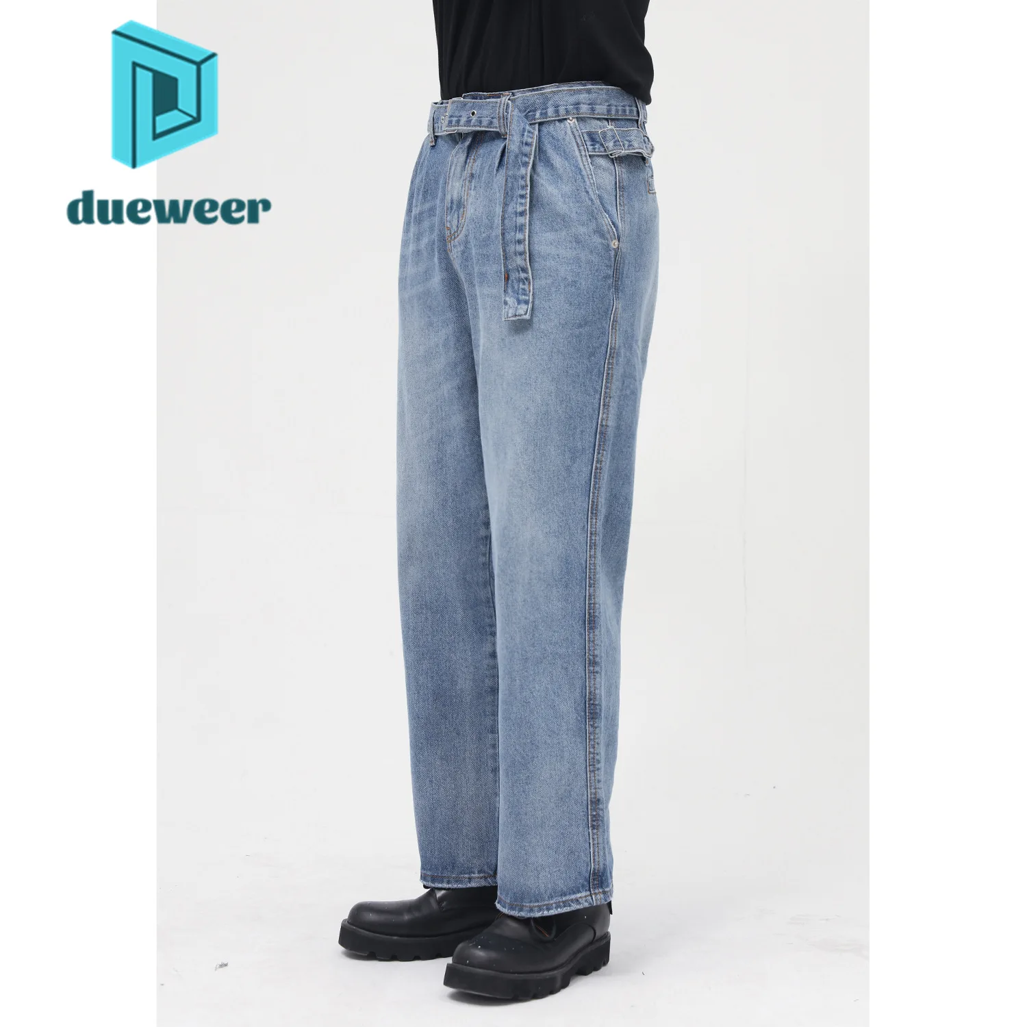 

DUEWEER Men's Korean Fashion Loose Straight Jeans Distressed Baggy Black Denim Pants Casual Trousers Vintage Hip Hop Streetwear