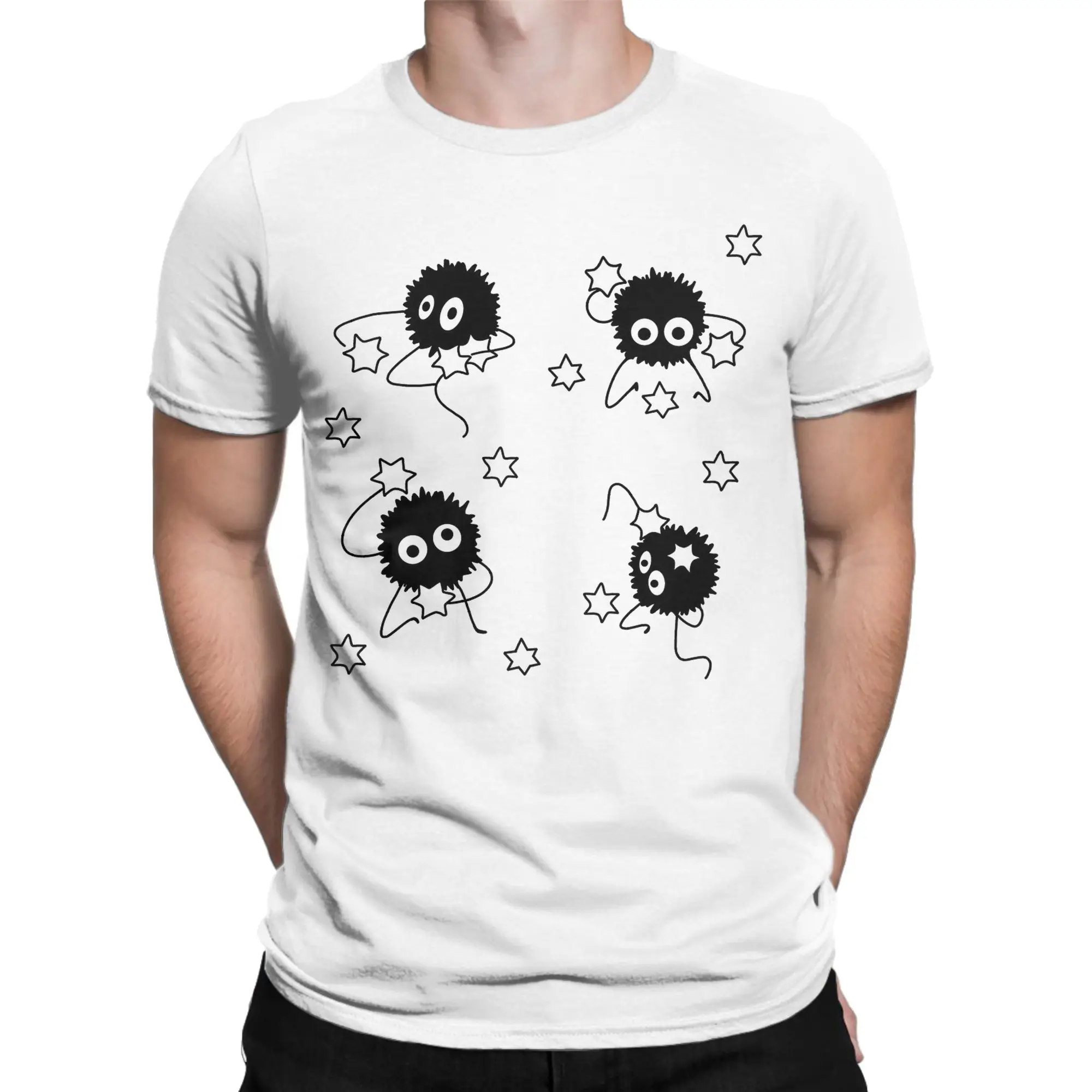 Cool Soot Sprites Totoro-Miyazaki Anime T-Shirt Men Round Collar 100% Cotton T Shirts  Short Sleeve Tees Summer Clothing