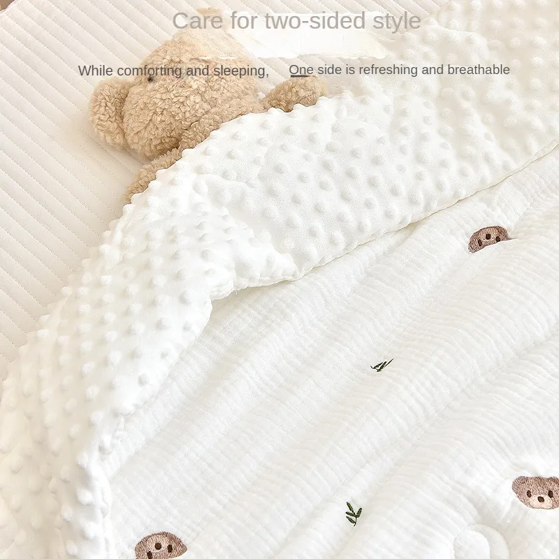 Одеяло для новорожденных, хлопковое одеяло с мультяшной вышивкой, мягкое дышащее детское одеяло с кондиционером на весну и осень