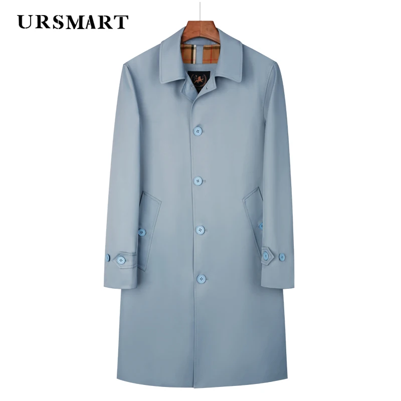 windbreaker men's Medium length single breasted sky blue detachable down inner  British weatherproof business casual trench coat