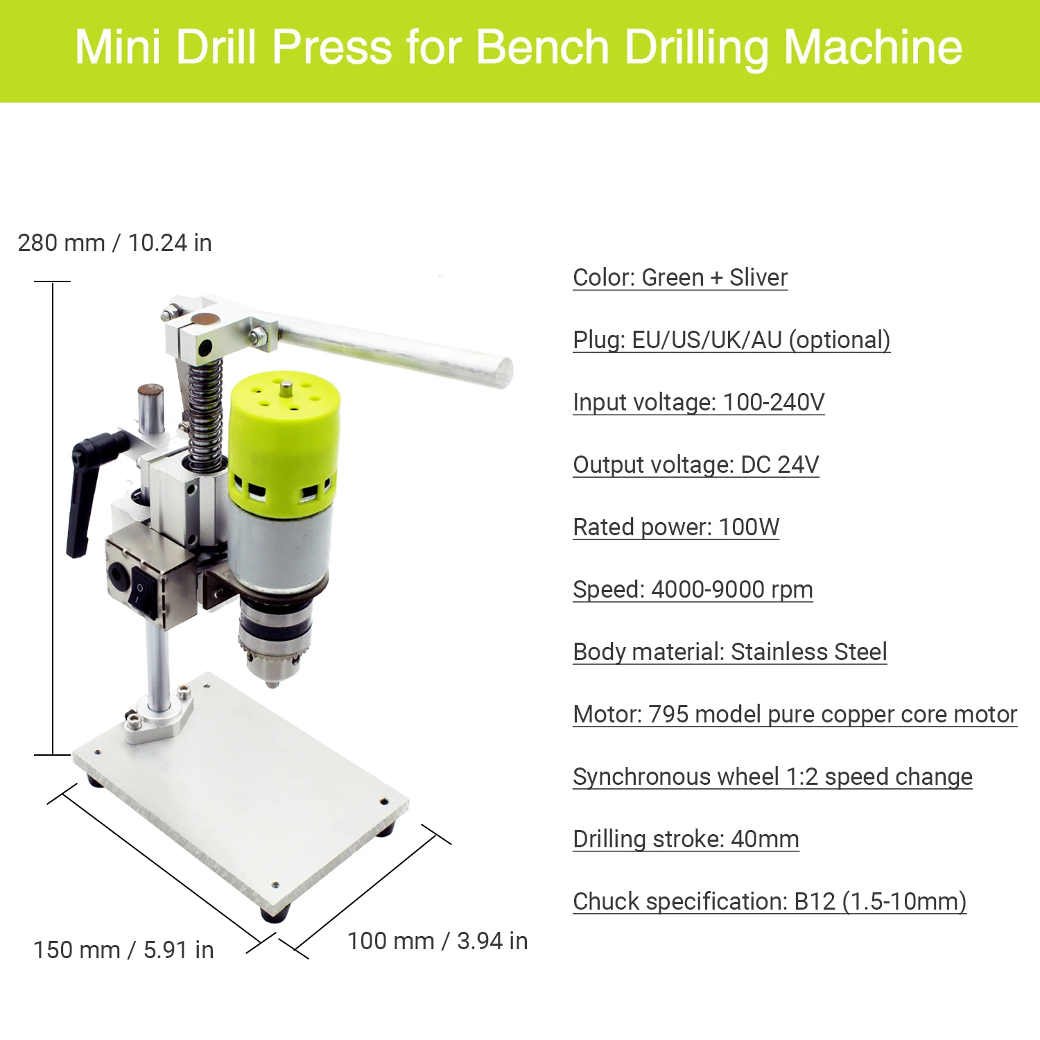 Nuevo Mini taladro de 7 velocidades, banco de prensa, taladro de banco eléctrico, portabrocas de 1,5-10mm, 100W, taladro de banco pequeño, taladro de aluminio puro DIY