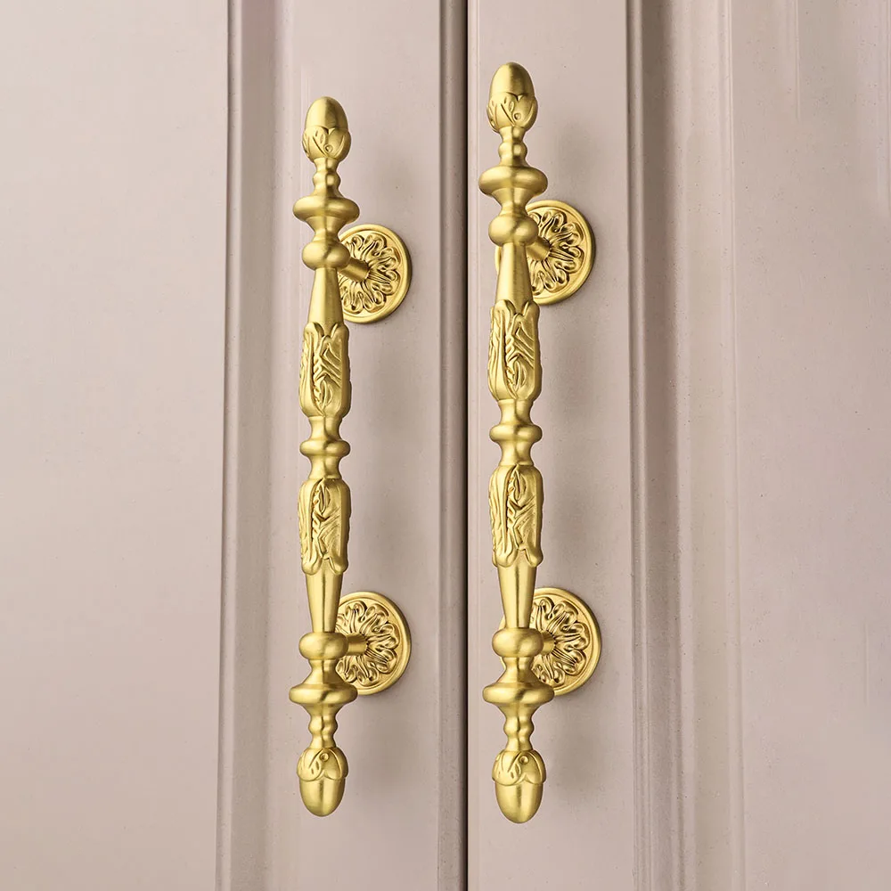 American Retro Luxury Handle Cabinet Door Handle Brass Carved Handle Wardrobe Cabinet Double Hole Handle