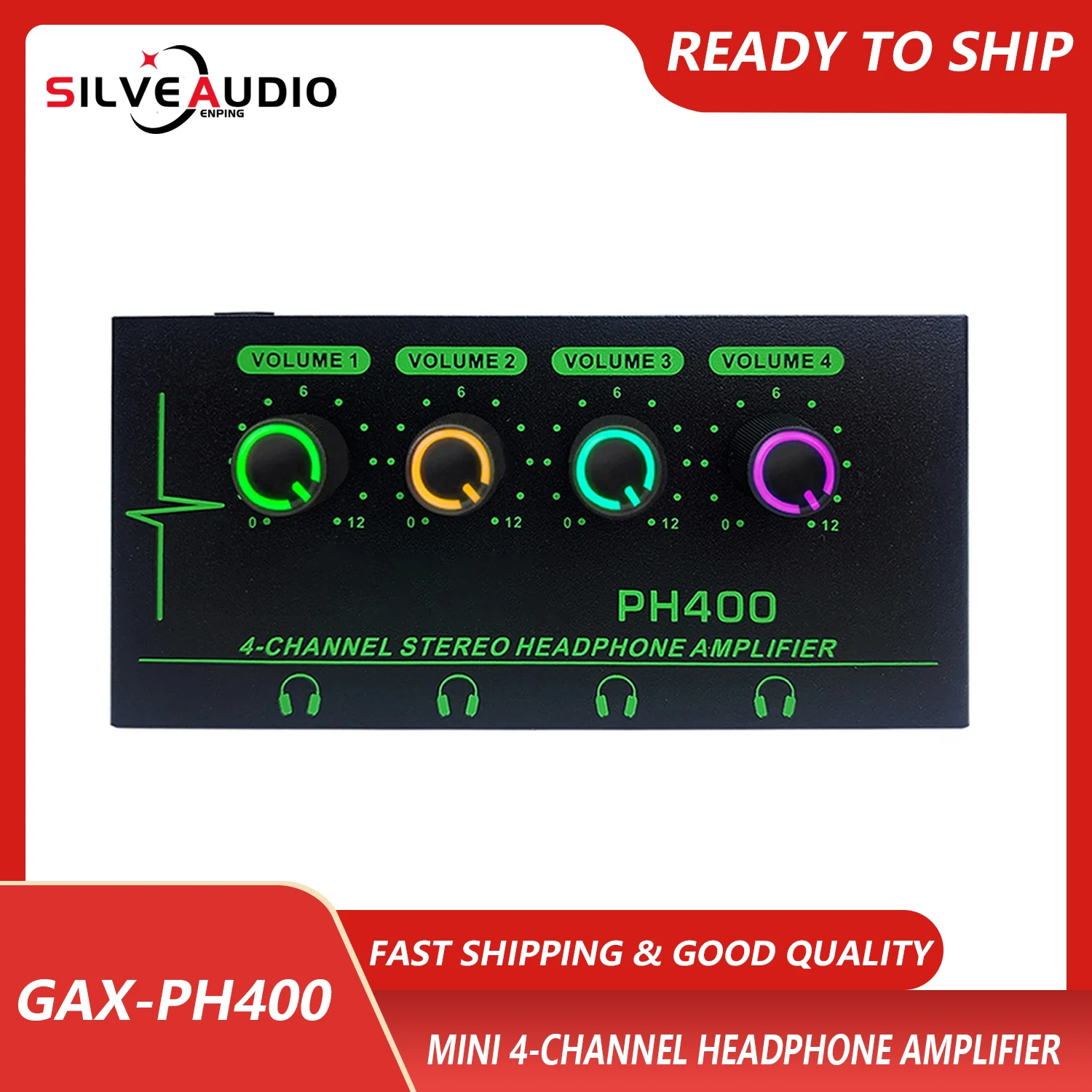 GAX-PH400 Mini 4-channel headphone distributor amplifier, stereo high fidelity sound effect, guitar, bass keyboard stage