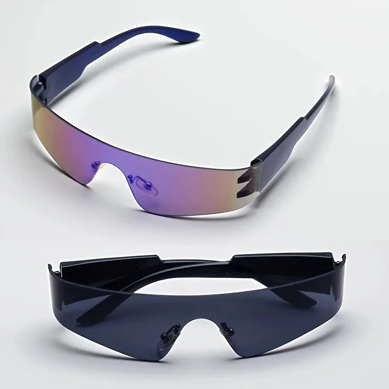 2PCS Neue Trends Y2K Sonnenbrille Frauen Männer Mode Punk Rahmenlose Sonnenbrille Einteilige Linsen Sport Goggle UV400