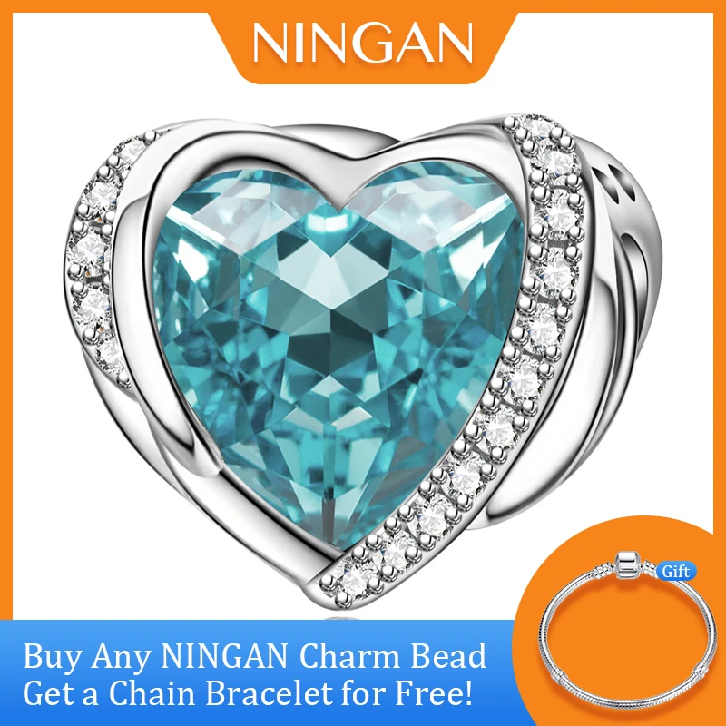 

NINGAN December Joyful New Bracelet Charm Necklace Pendant for Women Heart Design 925 Sterling Silver Birthstone Charm