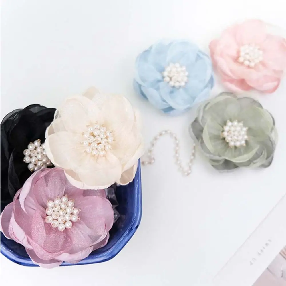 5Pcs Sewing Fabric 3D Chiffon Flower Beads Center Chiffon Artificial Flower Shoes Decor DIY DIY Sewing Applique