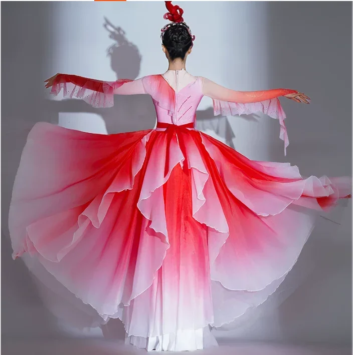 Chinese Modern Fluffy Dance Dress for Women's New Year's Opening Ball Dance Costume