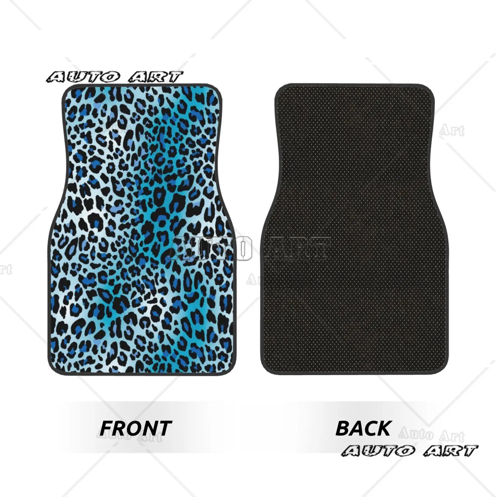 Blue Leopard Animal Print Car Floor Mats Set 4 Pcs Front and Rear Foot Mats Carpet Universal Car Accessories for SUV Van Sedan