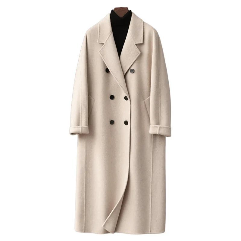 

2023 весенняя новинка 30, верблюжья бархатная двусторонняя куртка, женская длинная двубортная длинная шерстяная куртка