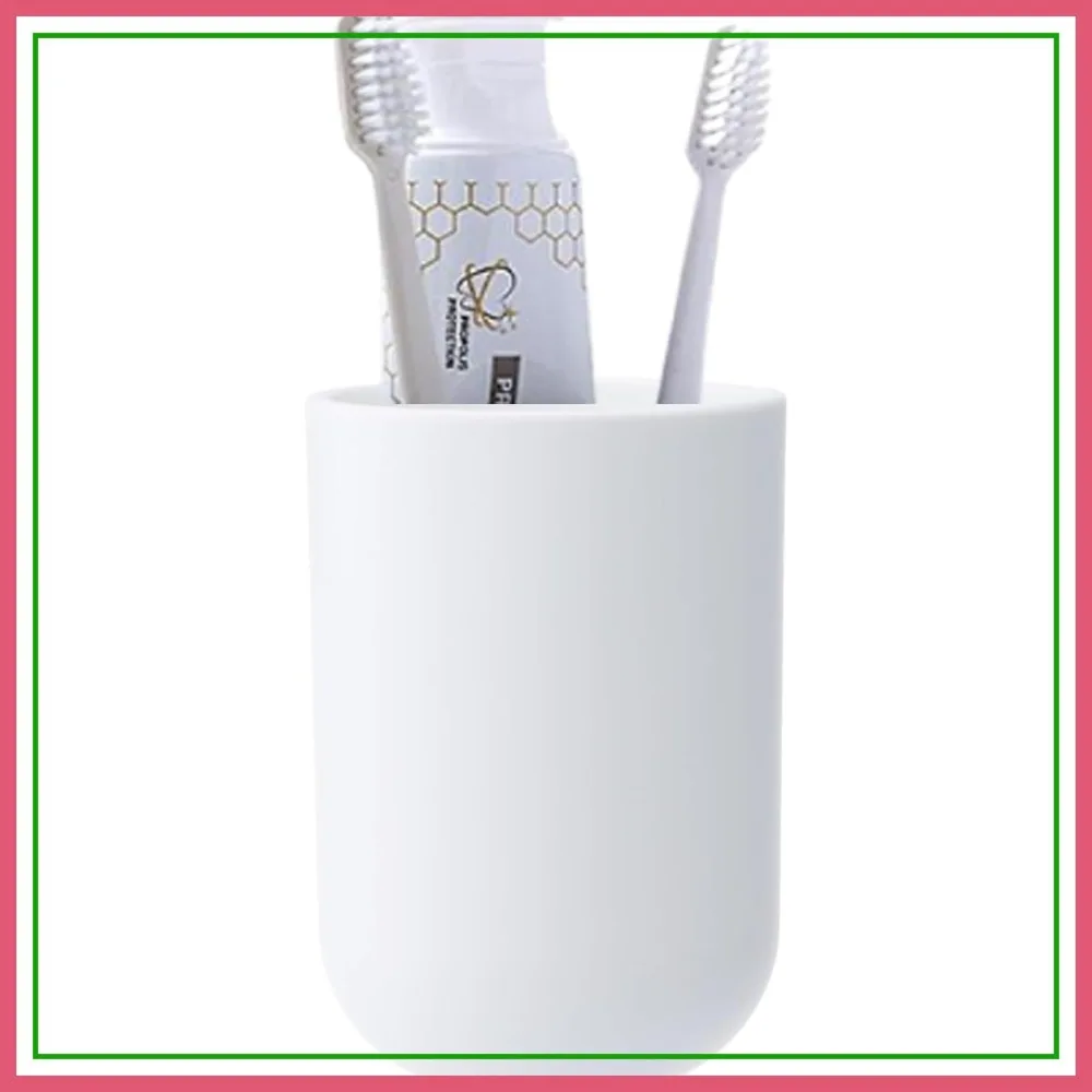 

350ml Plastic Toothbrush Cup, Bathroom Tumbler & Toothbrush Holder for Travel or Home Use (White)
