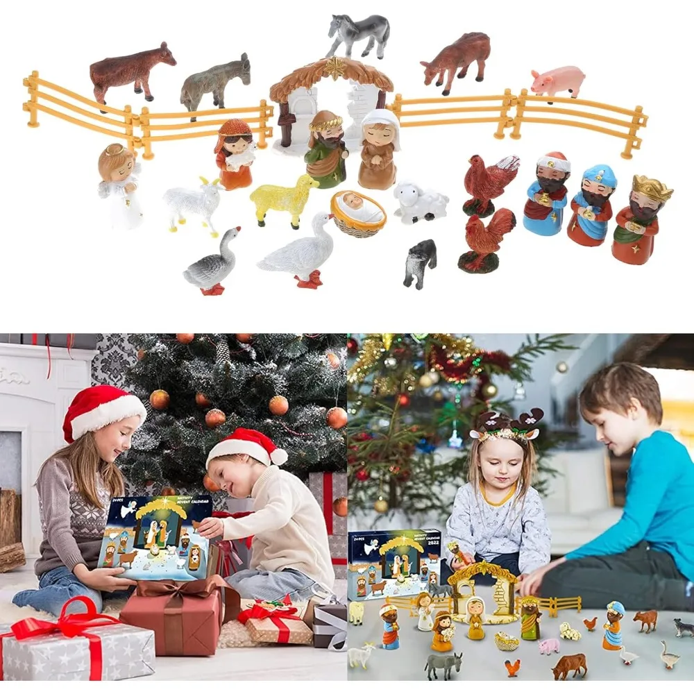 Calendario per il conto alla rovescia della presepe in resina creativa, regalo di Natale per bambini e adolescenti
