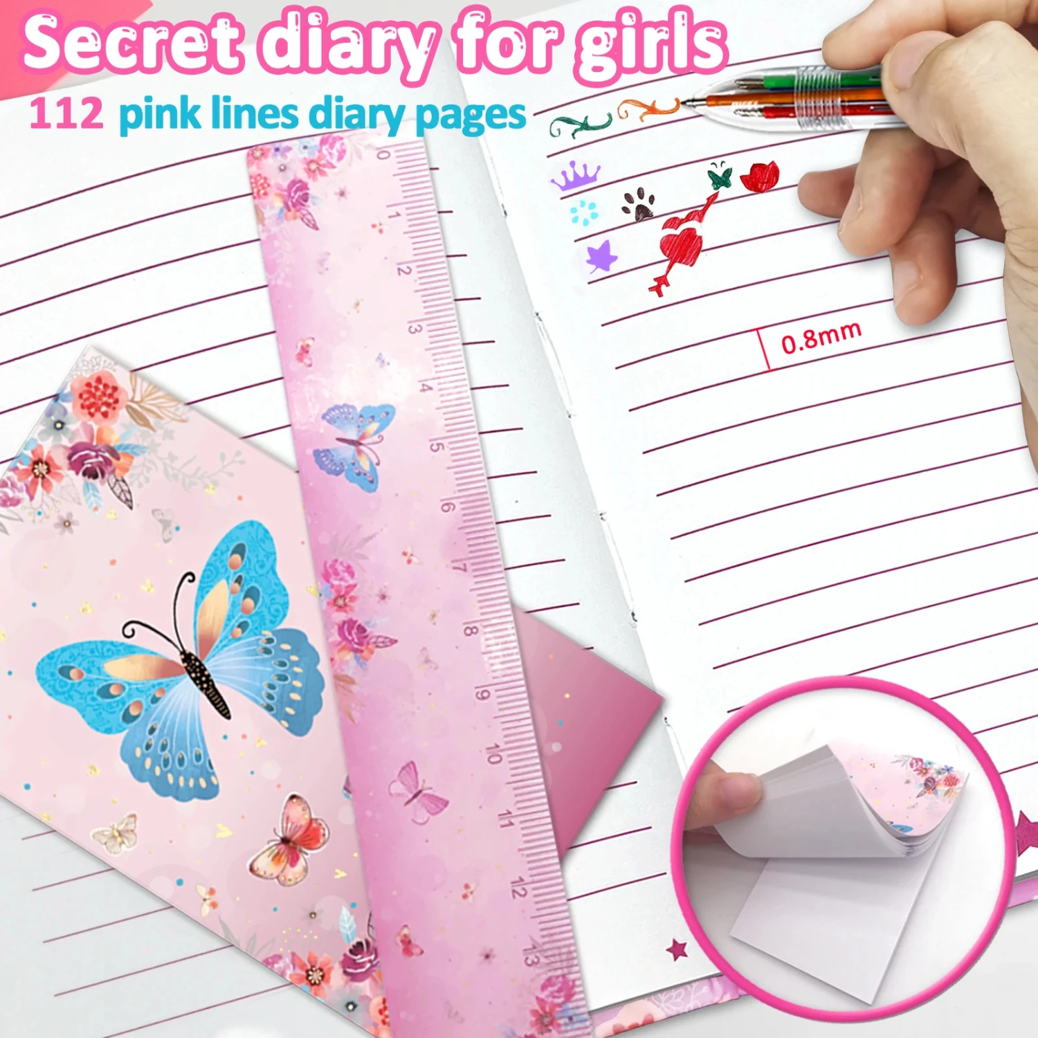 Girls Diary with Lock,  Journal Stationary Set  Pre School Teen Learning Writing Drawing Age 6,8,10,12 Years