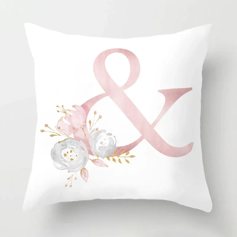 45x45cm Pink Rose 26 Letters Pillowcase Wedding Party Decoration Sofa Car Creative Ornament Couple Home  Cushion Cover