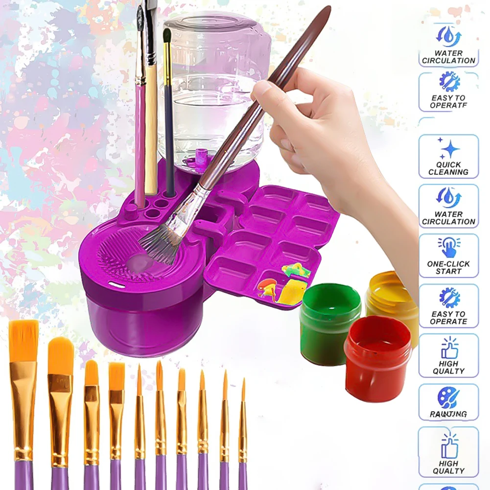 Paint Brush Washer with Drain Button Paint Brush Clean Device Automatic Water Circulation for Acrylic Water Based Painting Brush