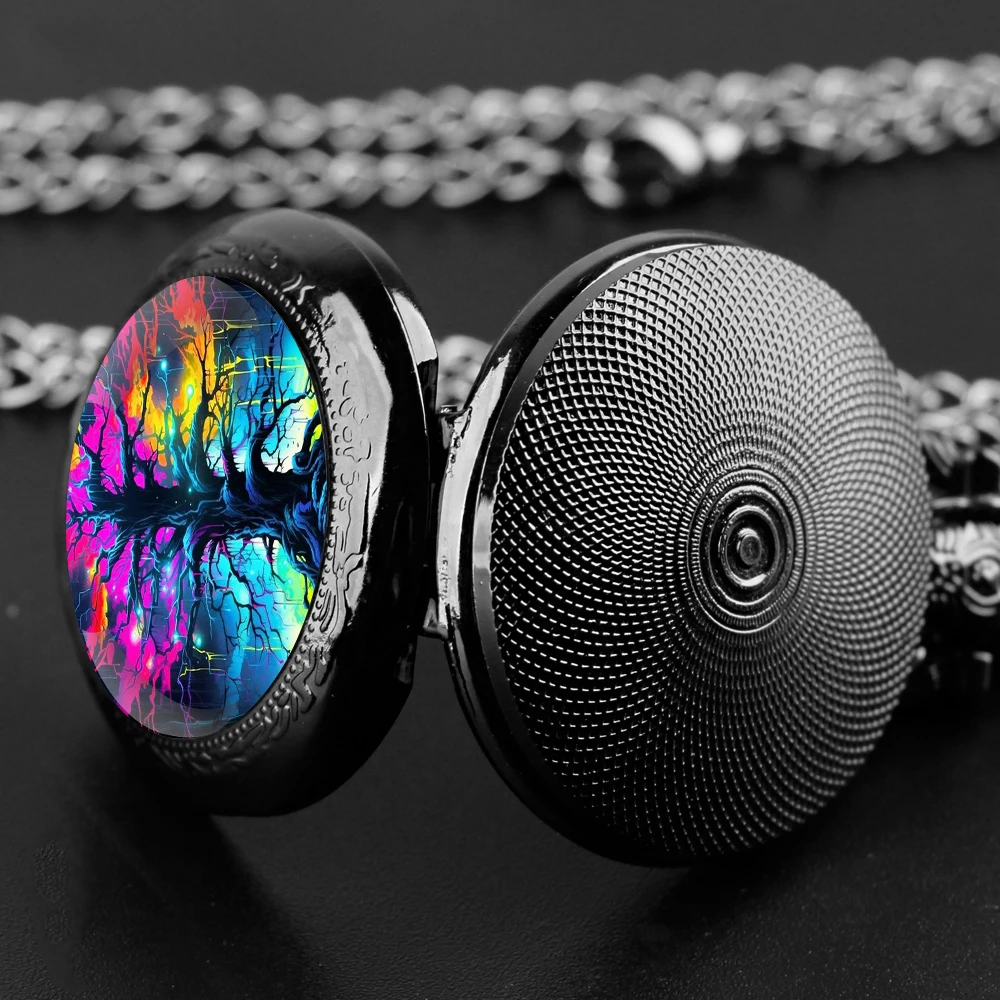 Exquisite Magic Tree Glass Dome Quartz Pocket Watch Necklace Pendant Gifts For Women Man with Fob Chain