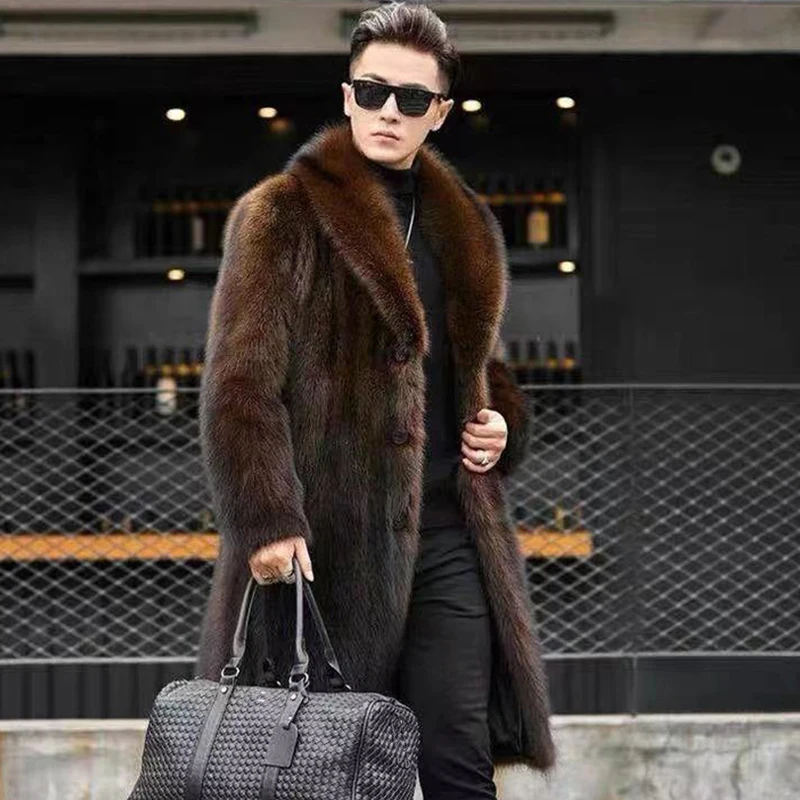 2025 Inverno Addensare Risvolto Soffice Giacca da Uomo Caldo Tuta Sportiva Cappotto di Pelliccia Artificiale Cappotto di Pelliccia Lungo Cappotto di Pelliccia di Visone per Uomo