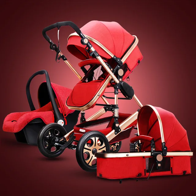 NEW High Landscape Luxury Infant 3 In 1 Stroller Baby Stroller Carriage Basket Four Wheels Stroller Baby Safe Seat