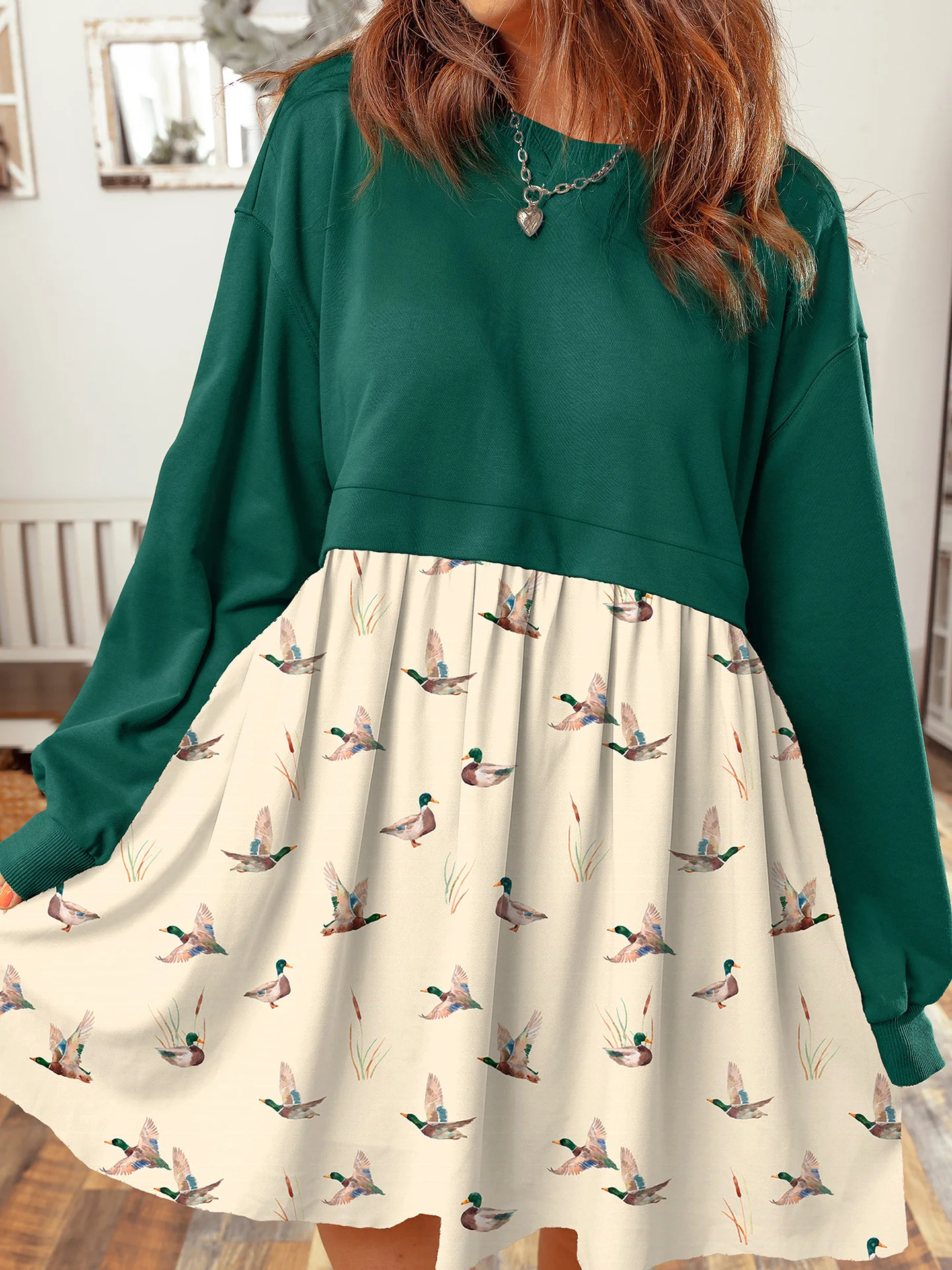 DearLover Vintage Floral Patchwork Long Sleeve Dress Spring Autumn round Neck Lazy Style Short Skirt Casual High Waist Knitte...