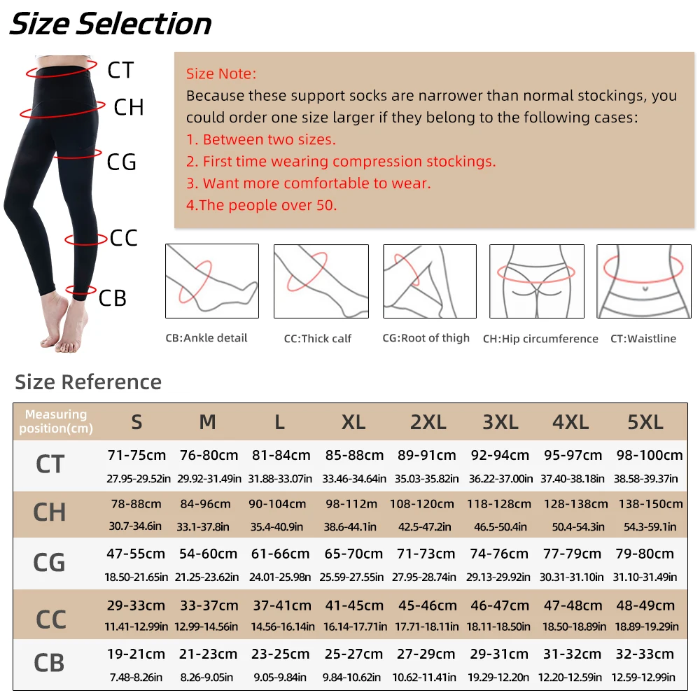 20-30mmHg Women Medical Compression Pantyhose Stockings Varicose Veins Footless Graduated Support Thighs Pantyhose Sleeve M-5XL