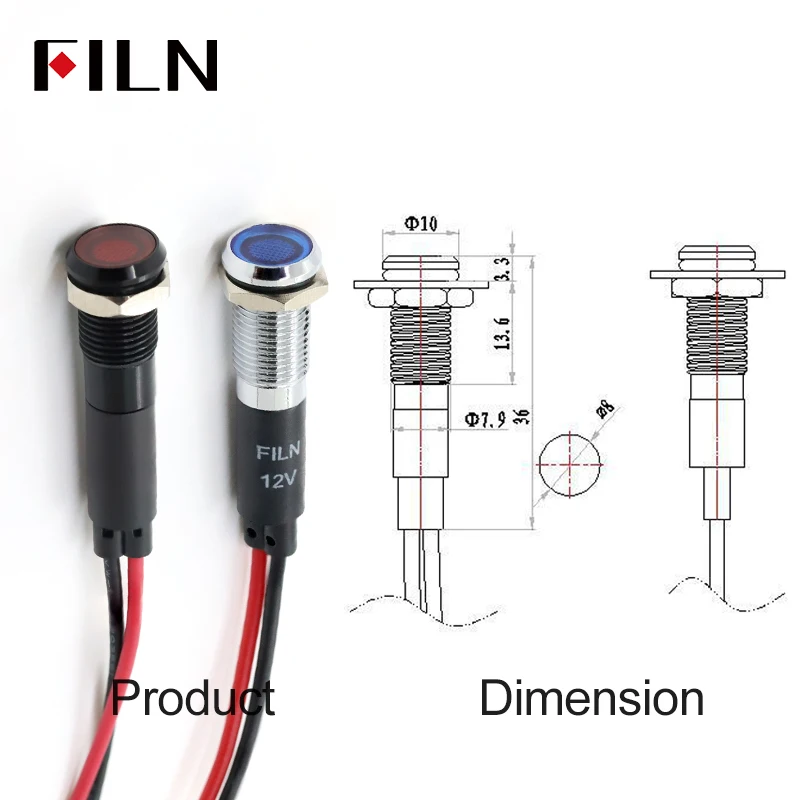 8/10/12/14/16mm Symbol LED Indicator Light 12V 24V Black Metal Indicator Dash Pilot Light with Wire Car Dashboard ruck Machinery image 5