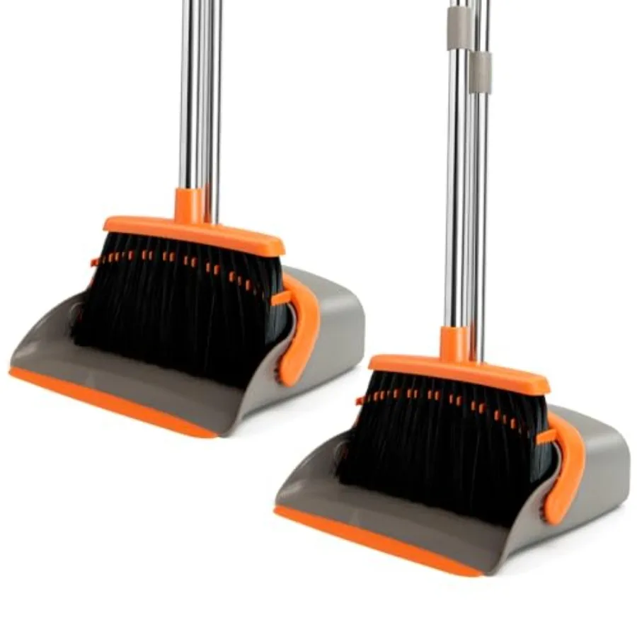 

Набор из 2 предметов: метла и совок с длинной ручкой, усиленный комплект для уборки дома, кухни, офиса, шерсти животных, серый, оранжевый